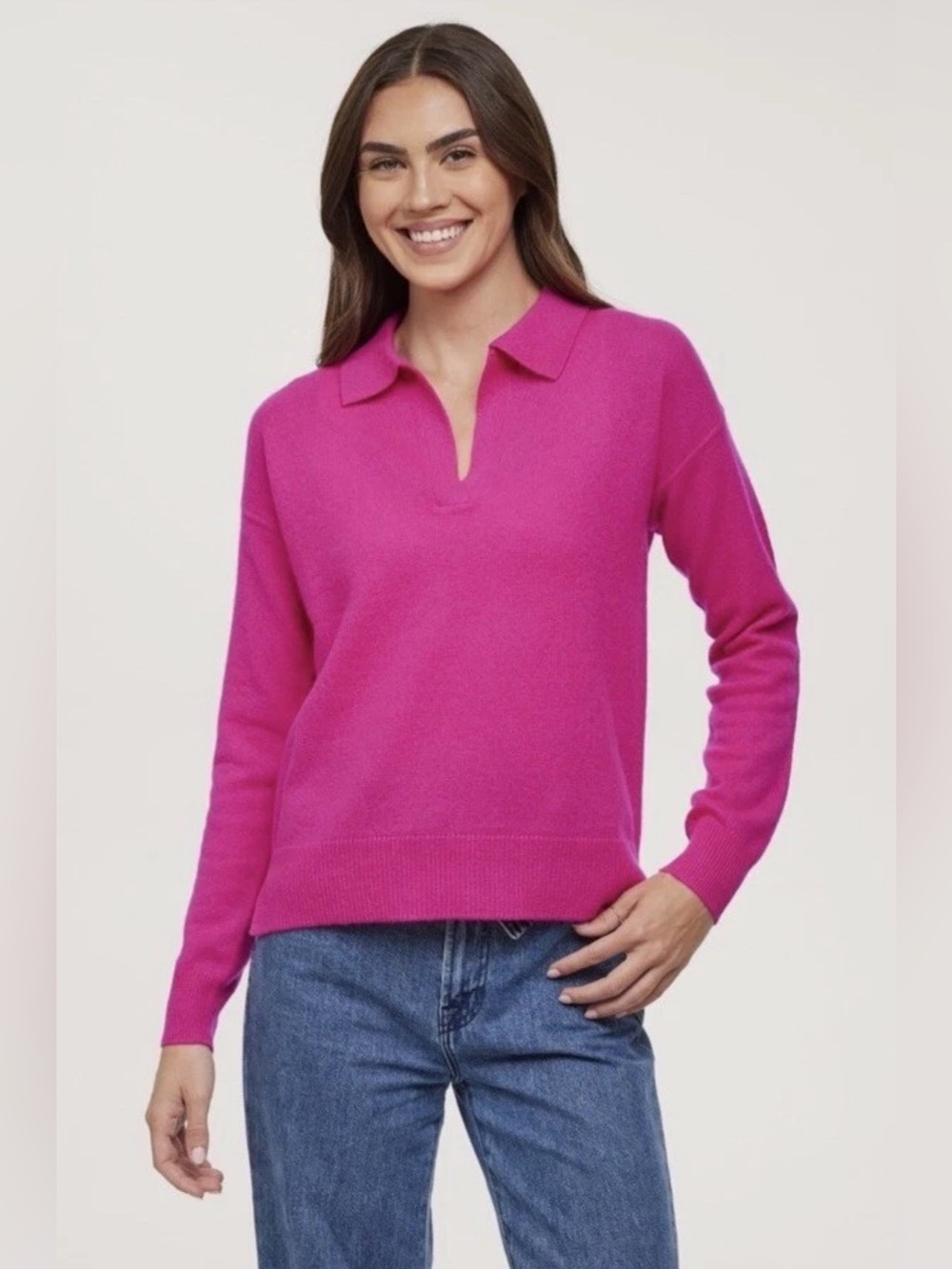 Filoro Cashmere Sweater Relaxed Fit Womens Size Small in Bright Pink